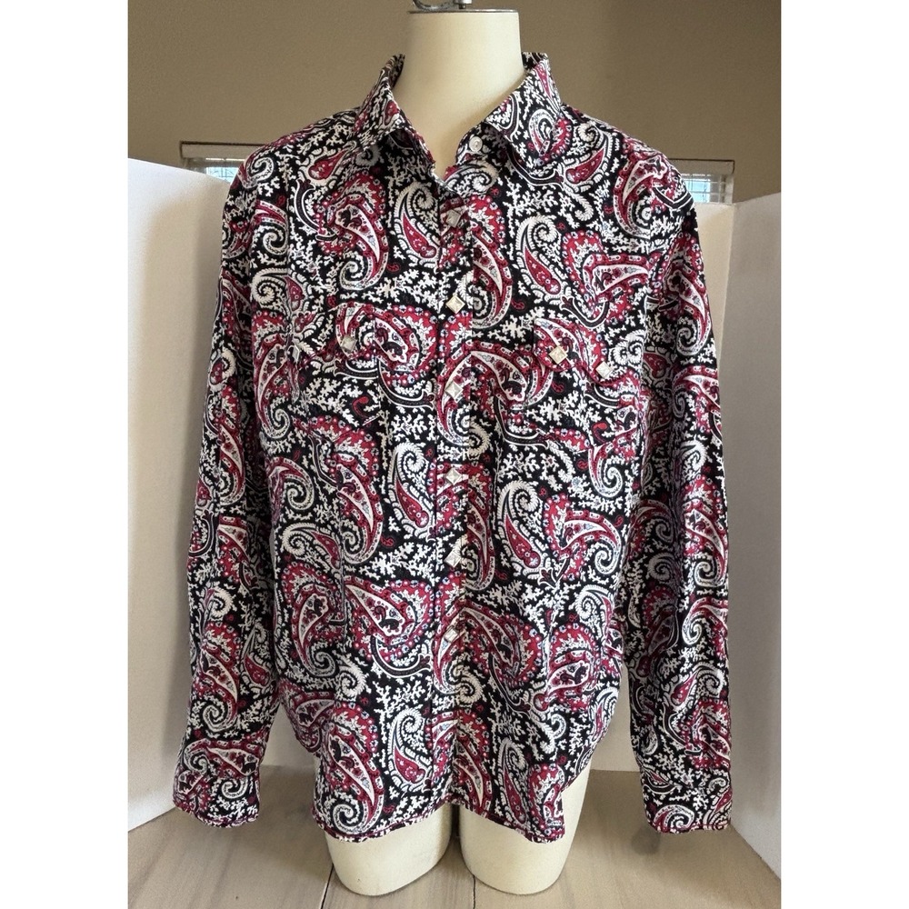 Roughstock Panhandle Slim Pearl Snap Shirt Womens XL Navy Red White Western EUC
